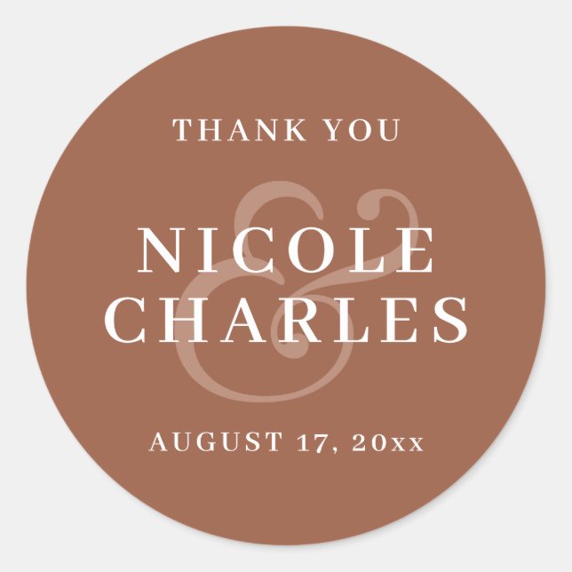 Pegatina Redonda Minimalista Gracias Naranja Boda Favor (Anverso)