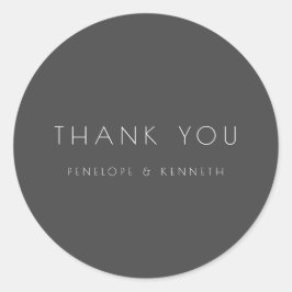 Pegatina Redonda Minimalista moderno negro simple Boda gracias