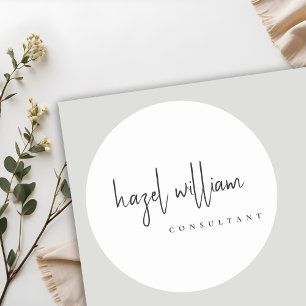 Pegatina Redonda Minimalista Moderno Simple Escritura en Blanco y N