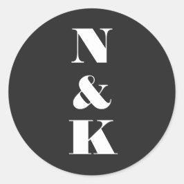 Pegatina Redonda Minimalista Monograma moderno Boda elegante negra