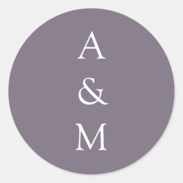 Pegatina Redonda Minimalista negrita Monograma Boho Dusty Boda Púrp