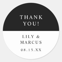 Pegatina Redonda Minimalista Negro Y Blanco Elegante Favor De La Bo