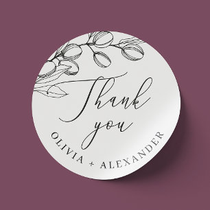 Pegatina Redonda Minimalista Olivo Gracias Elegante Favor de Boda