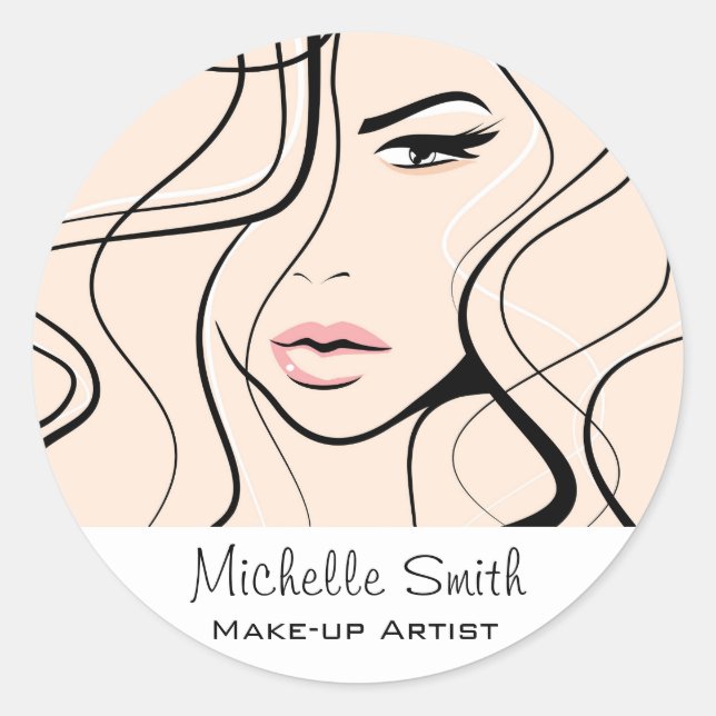 Pegatina Redonda Minimalista Pastel Peach Elegante Maquillaje Femen (Anverso)