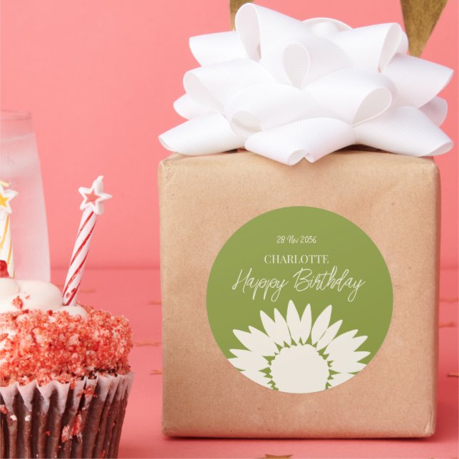 Pegatina Redonda Minimalista Personalizado de girasol moderno feliz (Fiesta)