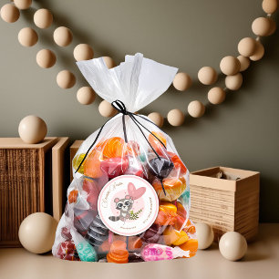 Pegatina Redonda Minimalista Raccoon Baby Shower Gracias