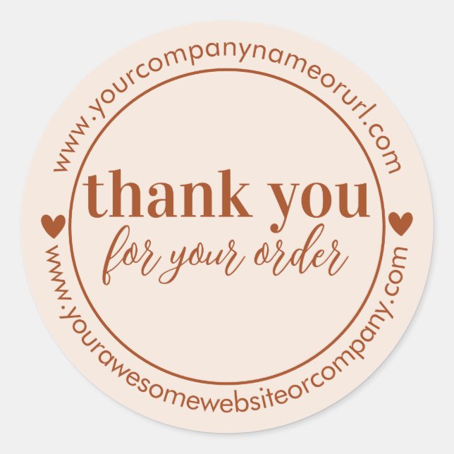 Pegatina Redonda Minimalista Terracota Business Customer Gracias (Anverso)