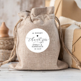 Pegatina Redonda Minimalista Un Dulce Gracias Script Heart Boda