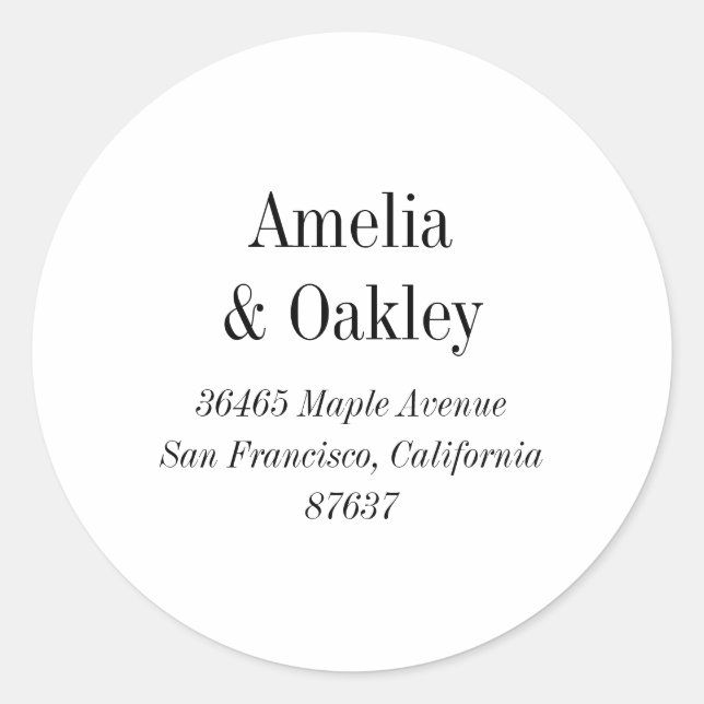 Pegatina Redonda Mínimo blanco negro elegante dirección de retorno  (Anverso)