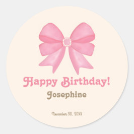 Pegatina Redonda Mínimo Cute Rosa Bow Feliz Cumpleaños