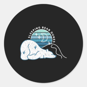 Pegatina Redonda Mínimo duelo de oso dunas retro atardecer Michigan