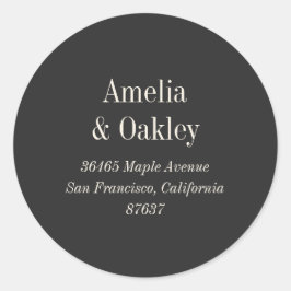 Pegatina Redonda Mínimo Ecru Black Elegant Wedant Return Address