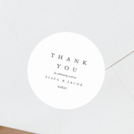 Pegatina Redonda Mínimo Elegante Boda Negra Gracias