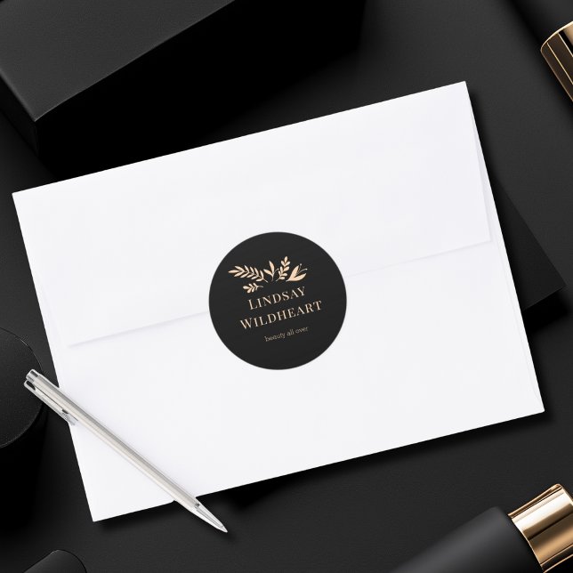 Pegatina Redonda Mínimo Floral Botánico Negro (Minimal Floral Black Botanical Classic Round Sticker)