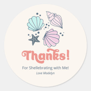 Pegatina Redonda Mínimo Gracias Seashell Cumpleaños Gracias