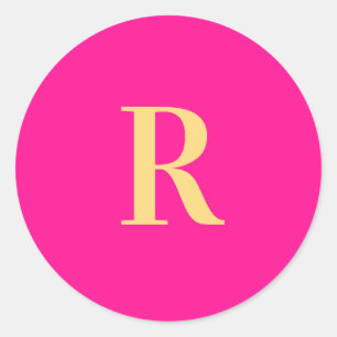 Pegatina Redonda Mínimo moderno Monograma rosa caliente