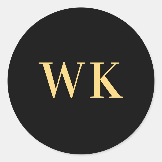 Pegatina Redonda Mínimo Monograma Moderno Iniciales Oro Negro (Anverso)