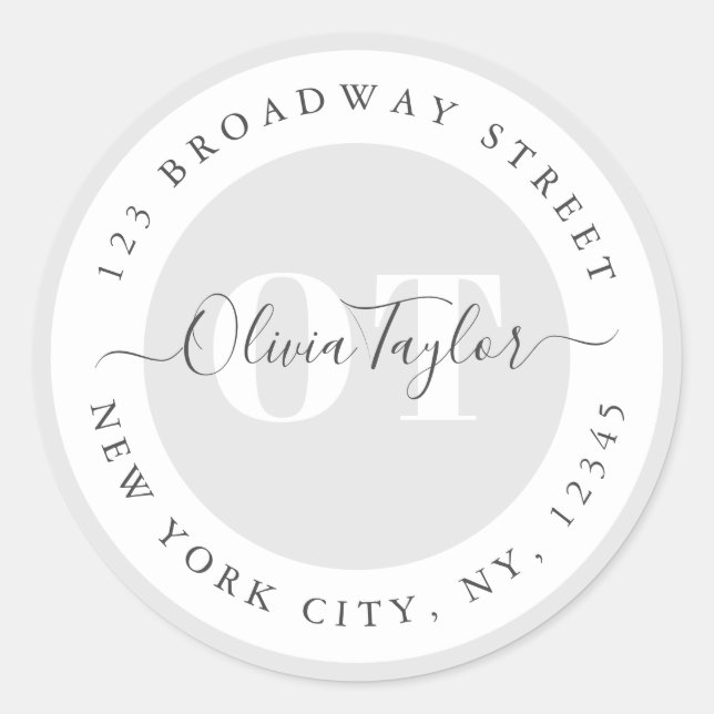 Pegatina Redonda Mínimo Monograma Moderno Script Dirección de retor (Anverso)