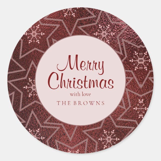 Pegatina Redonda Mínimo Navidades Copos de nieve y marrón de estrel (Anverso)