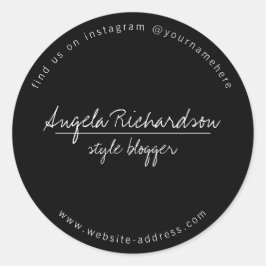 Pegatina Redonda Mínimo Negro Manuscrito Único