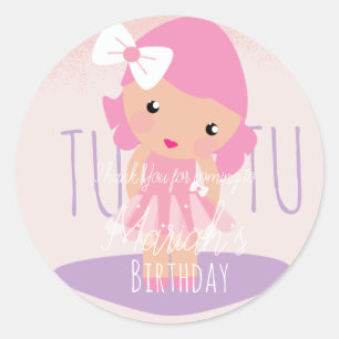 Pegatina Redonda Mínimo Tutu Chica Personalizado de cumpleaños Purp