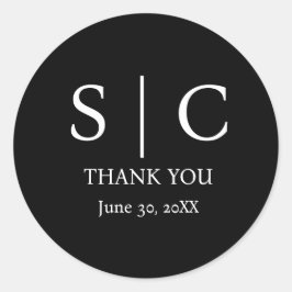 Pegatina Redonda Mínimo y elegante Boda de Monograma Blanco y Negro