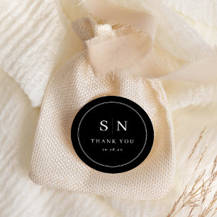 Pegatina Redonda Mínimo y Moda   Monogramas de Boda negro