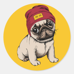 Pegatina Redonda Minipipa Hipster Pug