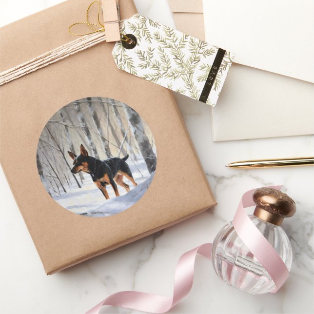 Pegatina Redonda Ministra Pinscher deja que nieva a Navidades (Regalar)