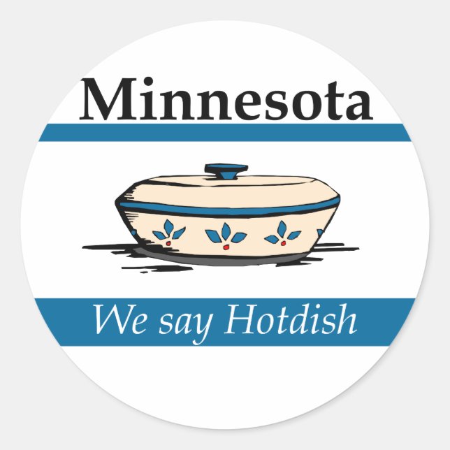 Pegatina Redonda Minnesota: Decimos Hotdish (Anverso)