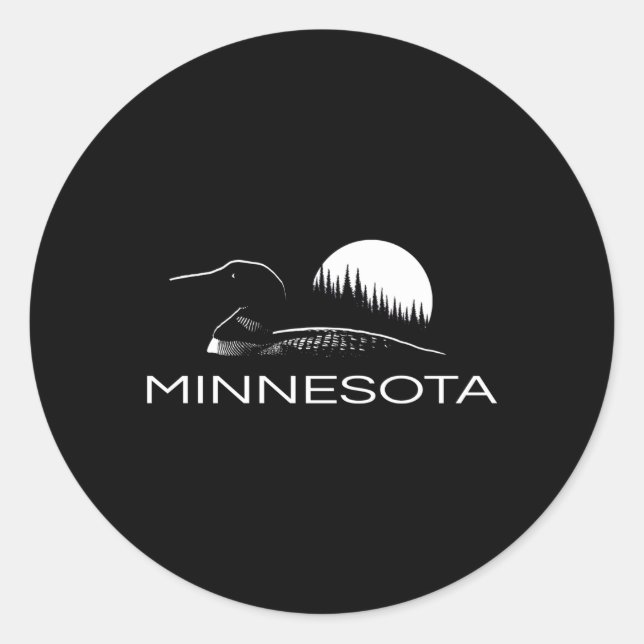 Pegatina Redonda Minnesota Loon And Trees In Moonlight (Anverso)