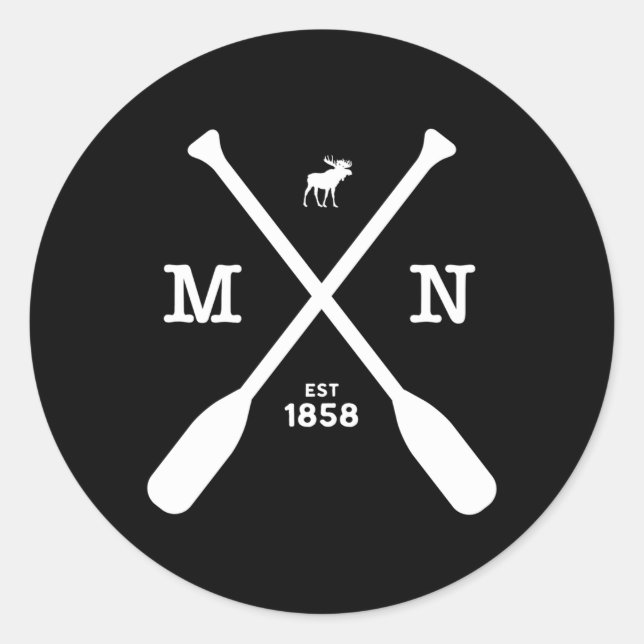 Pegatina Redonda Minnesota Moose Y Paddles 1858 Medio Oeste (Anverso)