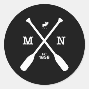 Pegatina Redonda Minnesota Moose Y Paddles 1858 Medio Oeste