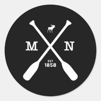 Pegatina Redonda Minnesota Moose Y Paddles 1858 Medio Oeste