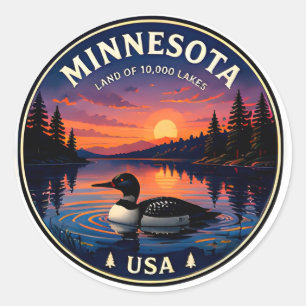 Pegatina Redonda Minnesota Northwoods Viajes por el País de los Lag