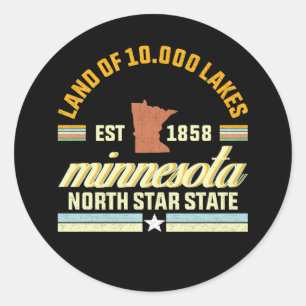 Pegatina Redonda Minnesota Tierra de 10,000 Lagos