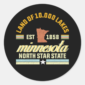 Pegatina Redonda Minnesota Tierra de 10,000 Lagos