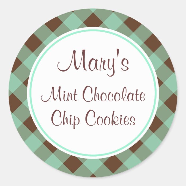 Pegatina Redonda Mint Chocolate Gingham Kitchen Pegatinas de etique (Anverso)