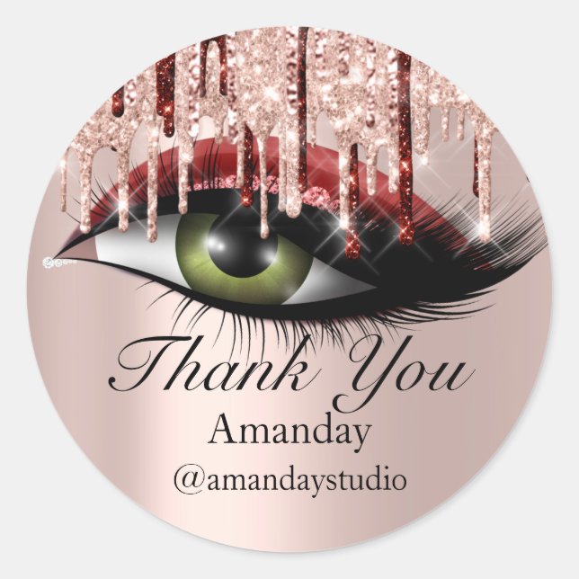 Pegatina Redonda Mint Eyelashes Extensión Makeup Rosa Borgoña (Anverso)