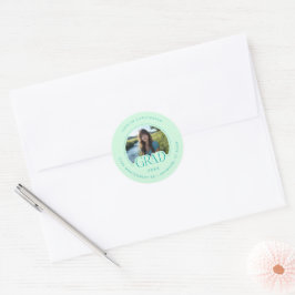 Pegatina Redonda Mint Green Photo Address Graduate Envelope Seal