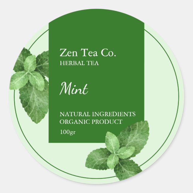 Pegatina Redonda Mint Herbal Tea Business Label (Anverso)