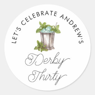 Pegatina Redonda Mint Julep Horse Race Derby Treinta Cumpleaños