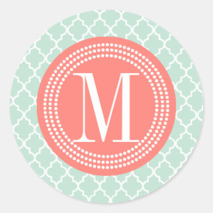 Pegatina Redonda Mint Marruecos Tiles Lattice Personalizado