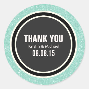 Pegatina Redonda Mint Purpurina y Black Gracias Pegatinas de la Ron