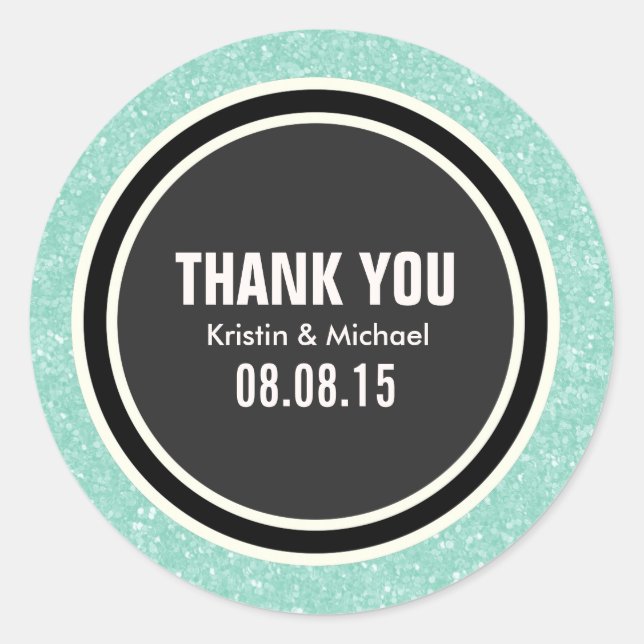 Pegatina Redonda Mint Purpurina y Black Gracias Pegatinas de la Ron (Anverso)