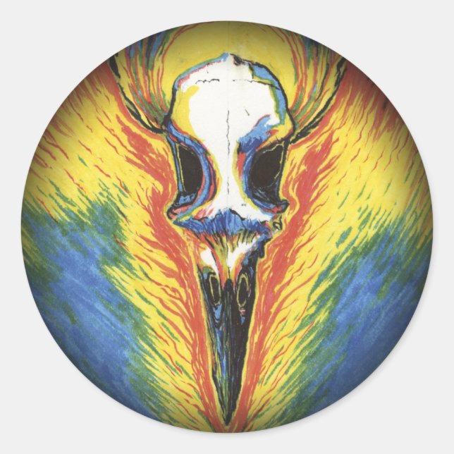 Pegatina Redonda ¡Mira! El pájaro blanco óseo (Anverso)