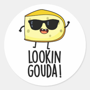 Pegatina Redonda Mirando a Gouda Funny Cheese Pun
