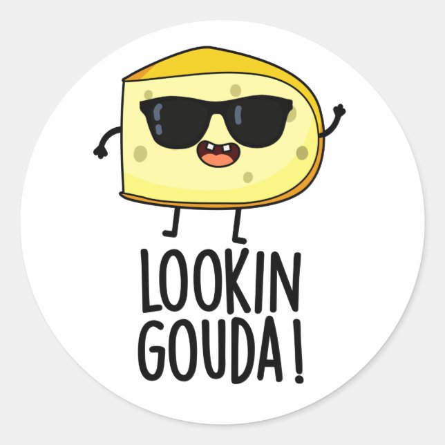 Pegatina Redonda Mirando a Gouda Funny Cheese Pun (Anverso)