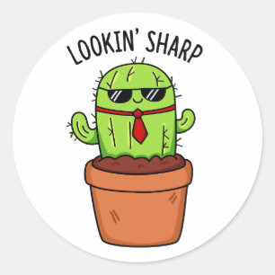 Pegatina Redonda Mirando agudo Cactus Pun