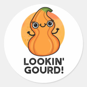 Pegatina Redonda Mirando Gourd Funny Veggie Pun